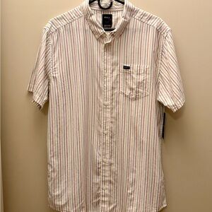 RVCA Cream Short-Sleeve Button-Down Shirt with Red & Blue Stripes